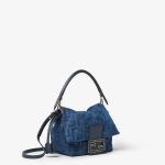 FENDI Mamma Baguette Small Blue FF denim flocked mini-bag - Image 2